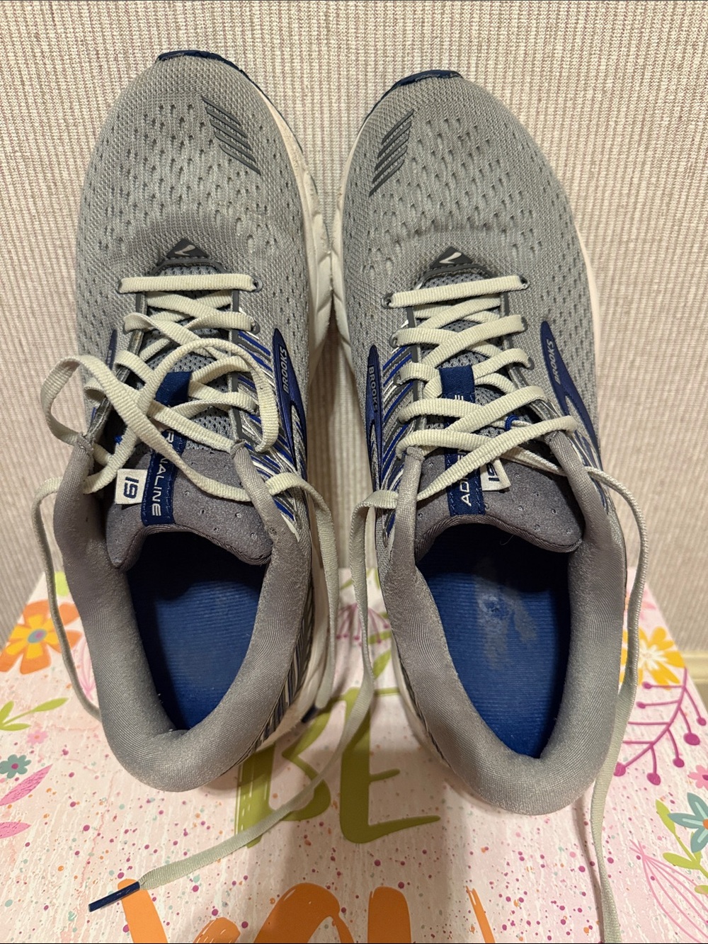 Men’s Brooks Light Gray and Navy Running Shoes